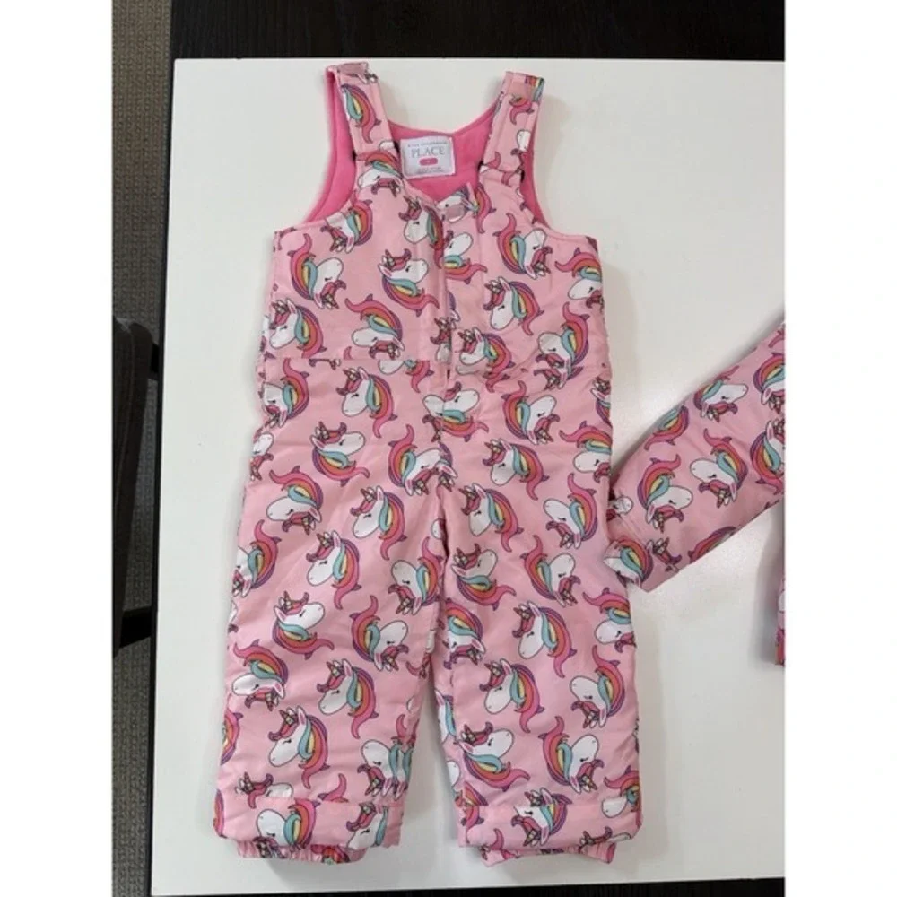 The Children's Place Girls Unicorn 3-Piece Snowsuit Set Jacket/Fleece/Bibs. 3898